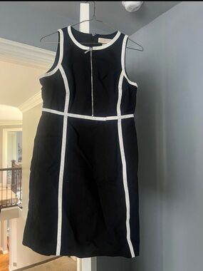 Michael Kors Black Midi Dress with White Contrast Piping